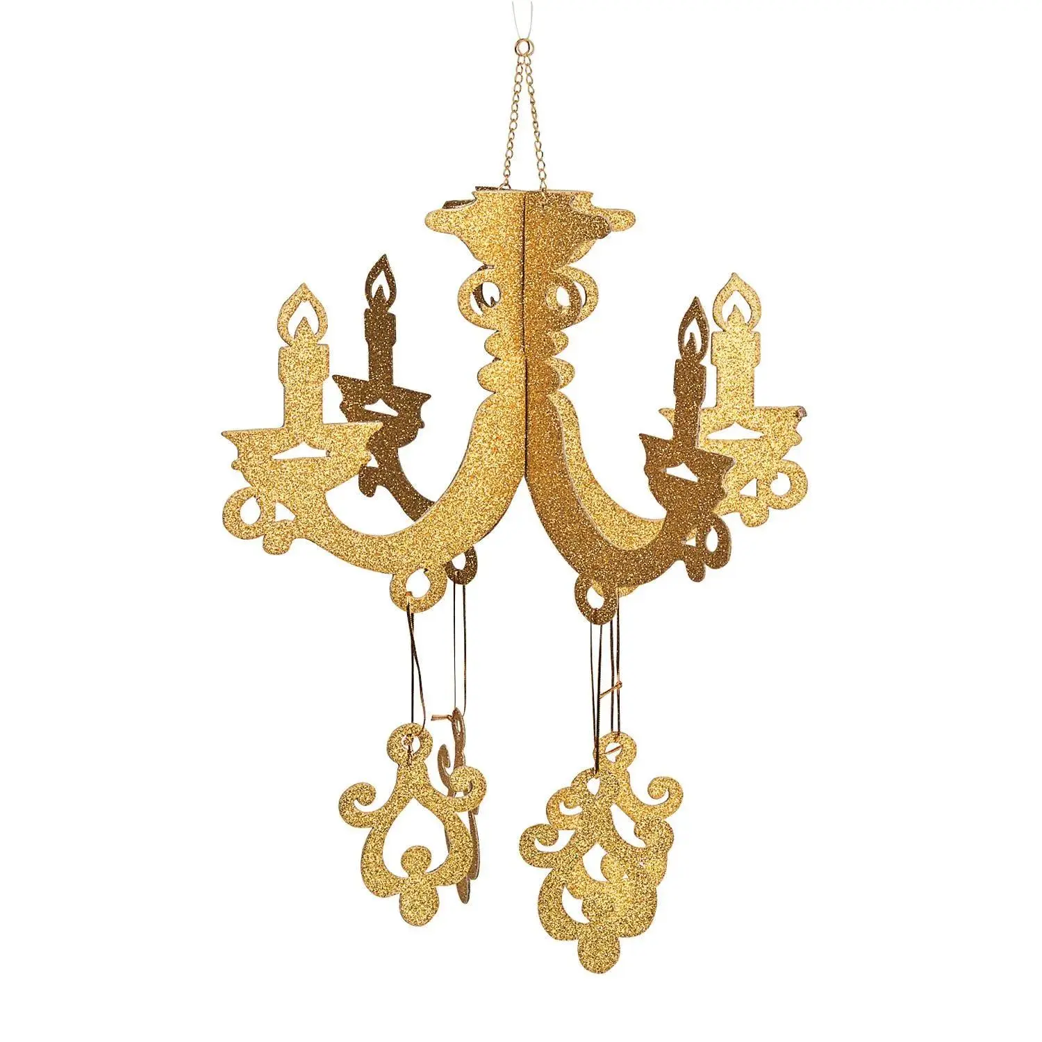 12" Gold Glitter Cardboard Chandelier, Home Hanging Decor for Party Use, Party Decor