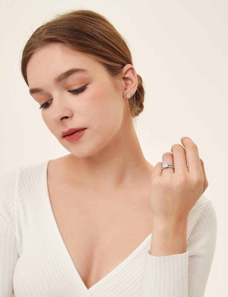 EAMTI 2CT 925 Sterling Silver Engagement Rings Cubic Zirconia Princess Cut wedding bands for Women