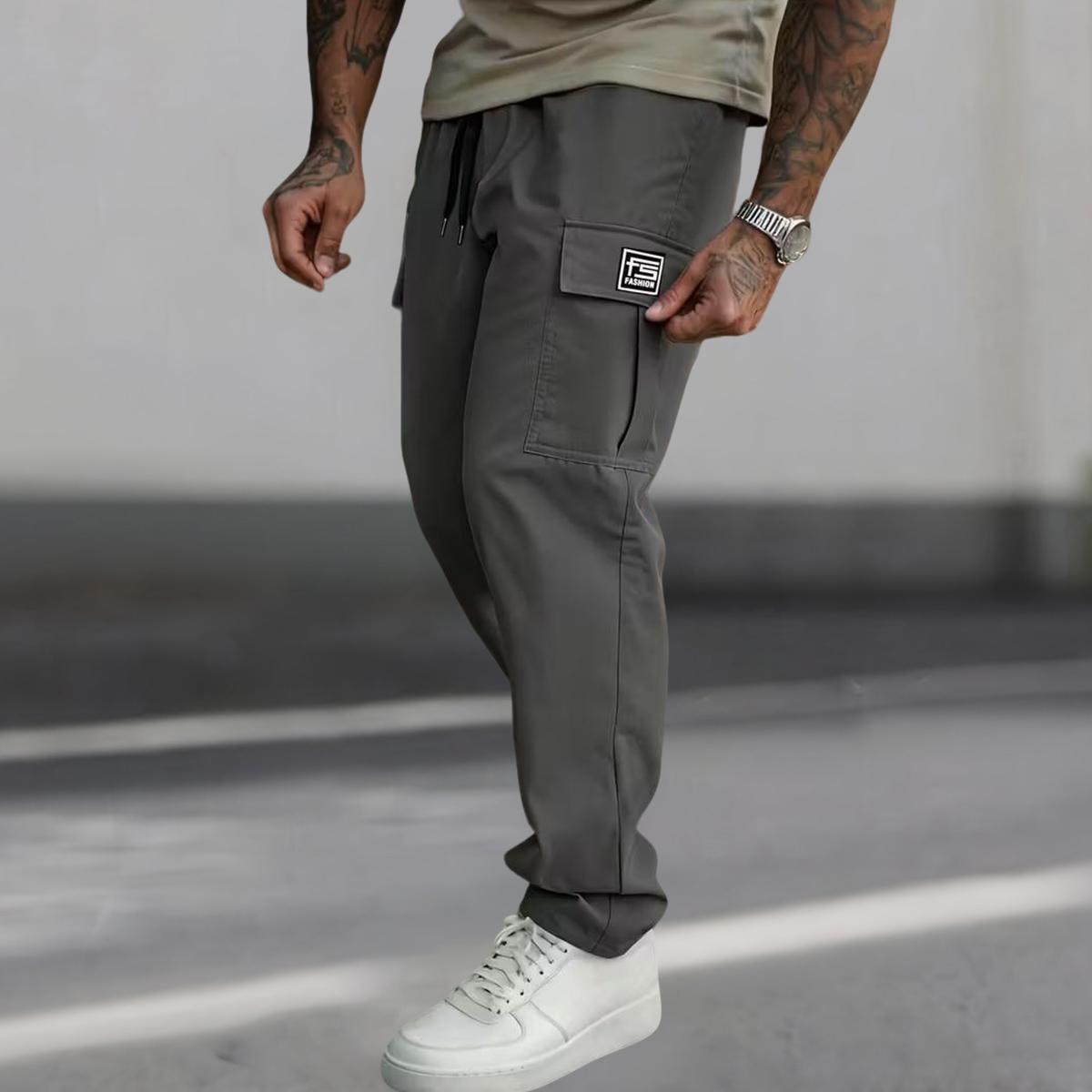 Men's casual work pants, solid color, elastic waistband, and multiple practical pockets suitable for outdoor work and leisure sports wear, men's casual pants, men's long pants