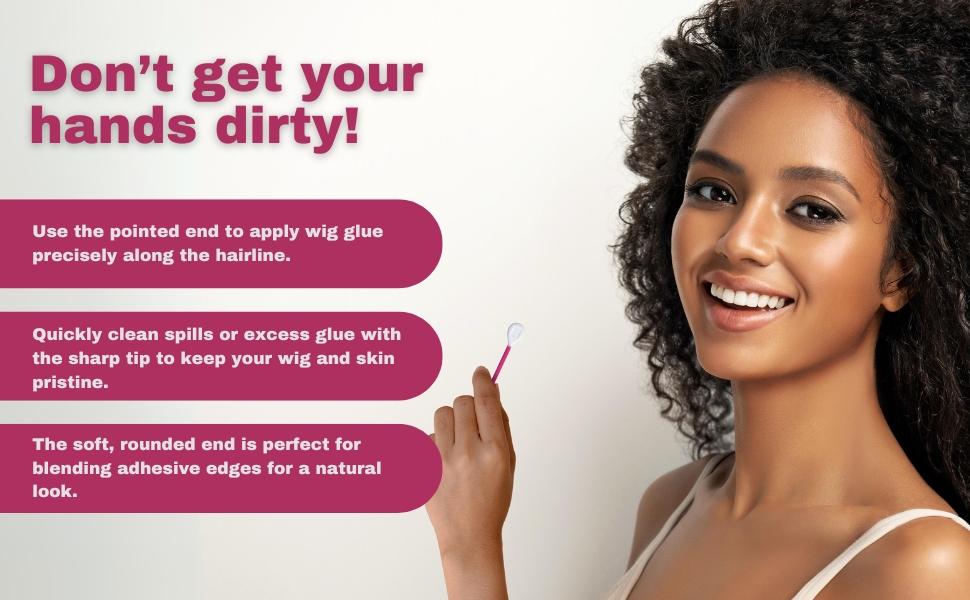 Classic Wig Tees - Dual Tip Precision Applicators - Rounded Swabs - for Adhesive Application, Touch-Ups & Blending - for Your Beauty Needs - 100 Cotton Tips - 3 Pack