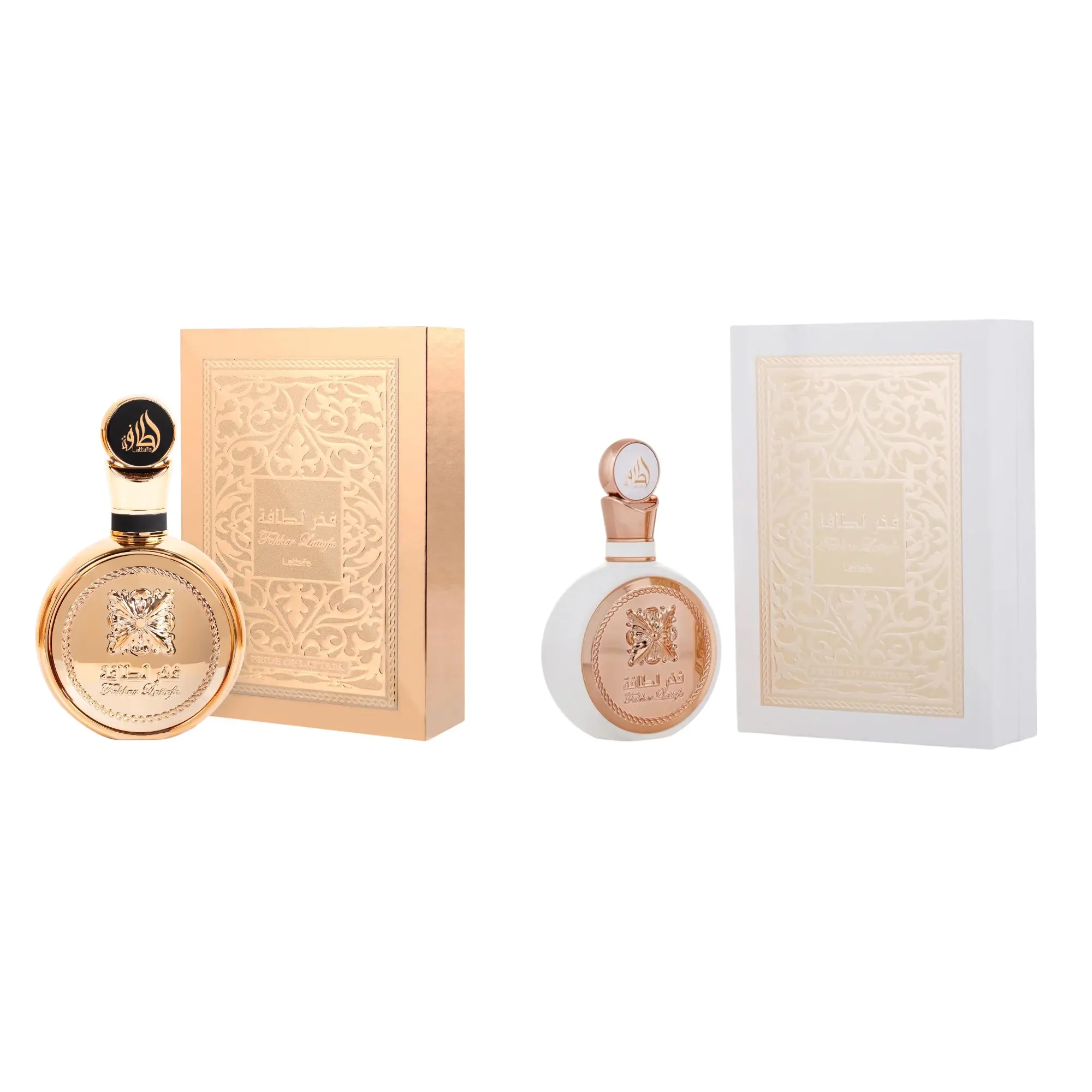 Lattafa Fakhar Extrait + Fakhar Gold Women's EDP Bundle - 3.4 oz (100ml) Per Bottle, Alcohol Base, Floral Fragrances, Great Scent, Citrus Blend with Amber, Bergamot, Lily