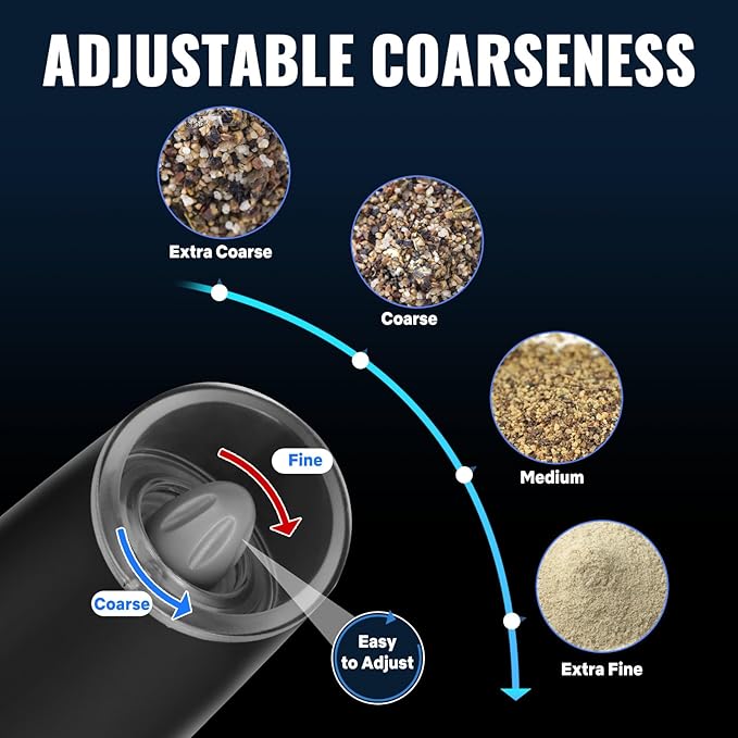 [NEW DEAL] Gravity Electric Salt and Pepper Grinder Set,Automatic Operation Electric Salt and Pepper Shakers Set，Battery Powered Adjustable Coarseness Pepper Mill Grinder LED Light, Black (2PACK)