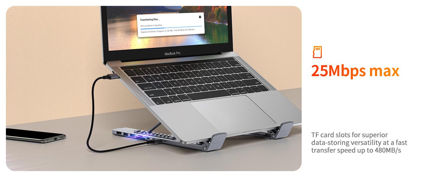 Mukiya USB C Laptop Stand with Docking Station, 8 in 1 USB C Hub with 4K HDMI, 3xUSB C, 2xUSB A, 1xSD, 1xTF Port for MacBook/Dell/HP/Surface/Lenovo Springtok