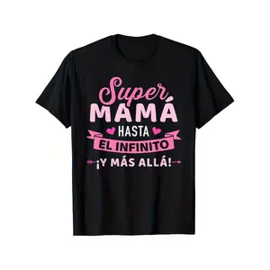 Super Mom Spanish Phrase T Shirt Black with Pink Print Unisex Retro Round Neck Short Sleeve Top for Women and Men Machine Washable Gift for Mother's Day