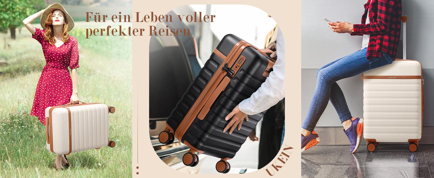 UKEIN 3-Piece Hardside Luggage Set - PC Material, 20In Spinner Wheels Carry On, TSA Lock, Synthetic Fabric, Buckle, Mesh Pockets, Travel Backpack, for Back to School Haul & International Travel