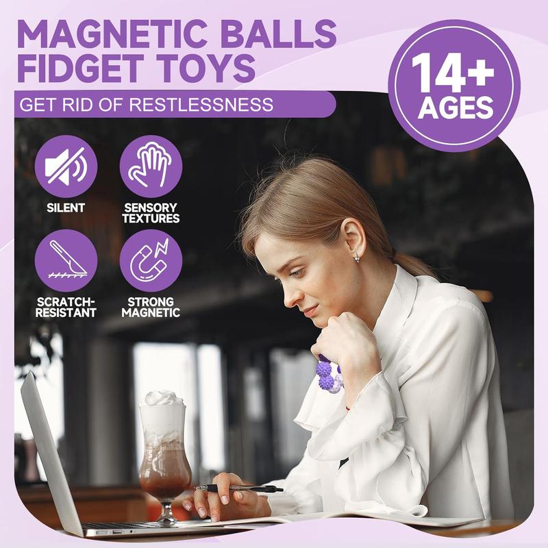 Magnetic Sensory Ball Fidget Toys for Adults&Teens, 8pcs Sensory Attraction Stress Balls with Silicone Shell to Calm Restless Hands Anxious Mind, Desk Stress Magnetic Fidget Balls for Anxiety Relief,Autism and ADHD Classroom Office