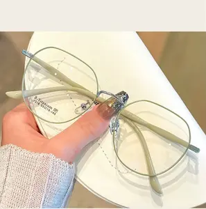 Women's Polygonal Metal Frame Anti-Blue Light Glasses - Clear Lens Flat Mirror Eyeglasses, Fashion Trendy Computer Eyewear, Lightweight Optical Frames for Girls