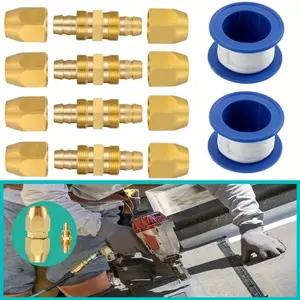 4pcs Brass Pneumatic Hose Splicer, Reusable Hose Splicer Repair Kit, with 2 Teflon Tape, for 1/ 4-Inch ID Hose, Air Hose Repair Fitting, for Home, Garages, Professional Car Shops, etc. mini toolkit tools