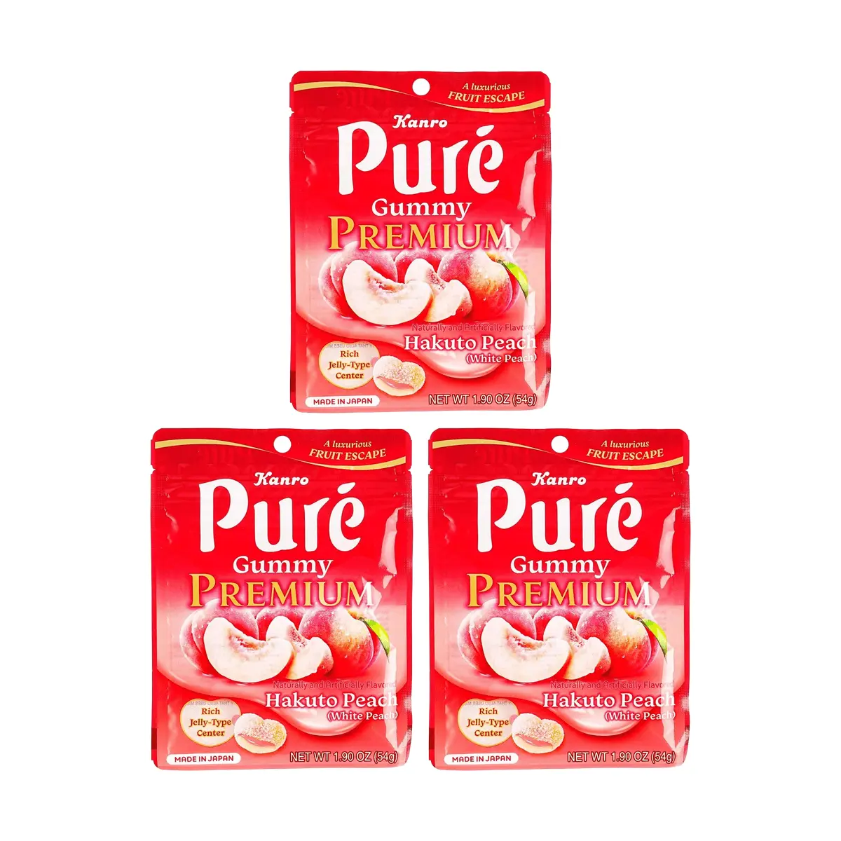 KANRO Pure Gummy Peach Heart Shape 54g x 3 Pack - IVE Wonyoung's Favorite Japanese Sour Candy, No.1 , Refreshing & Chewy