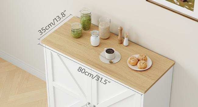 Buffet Cabinet with Storage, 32” Farmhouse Sideboard with Adjustable Shelves, Kitchen Storage Cabinet, Coffee Bar Station, for Dining Room, Living Room, White and Natural