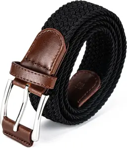 Mens Belt, Canvas Elastic Fabric Woven Stretch Multicolored Braided Belts for Golf Casual Pants Shirts Jeans Aegero