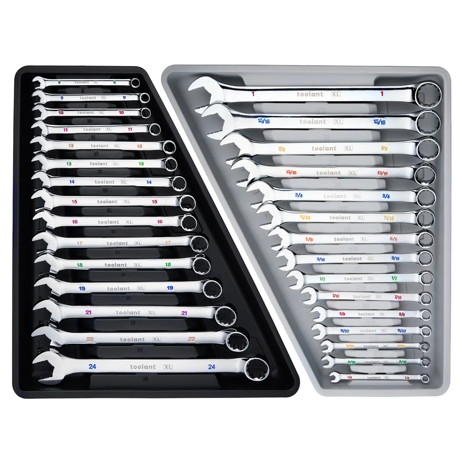 Toolant 30pcs Max Grip Metric & SAE Combination Spanner Wrench Set - Long Pattern Offset Heads, Anti-Slip Teeth, Color-Coded Markings - Offset Wrench for Auto Maintenance Machinists, Offset Wrench Combination Wrenches