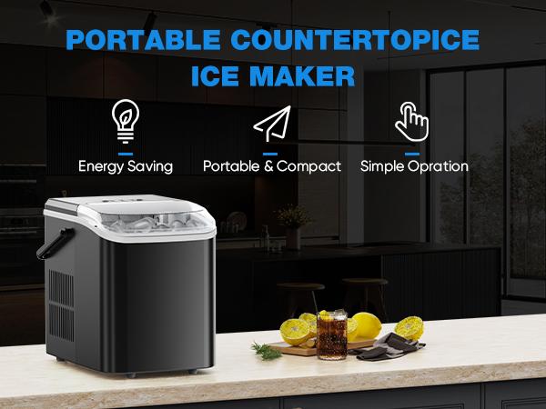 【Deal】Sweet Furniture S-Countertop Ice Maker, Portable Ice Machine Self-Cleaning with Scoop, Basket and Handle, 9 Cubes in 6 Mins, 2 Sizes of Bullet Ice