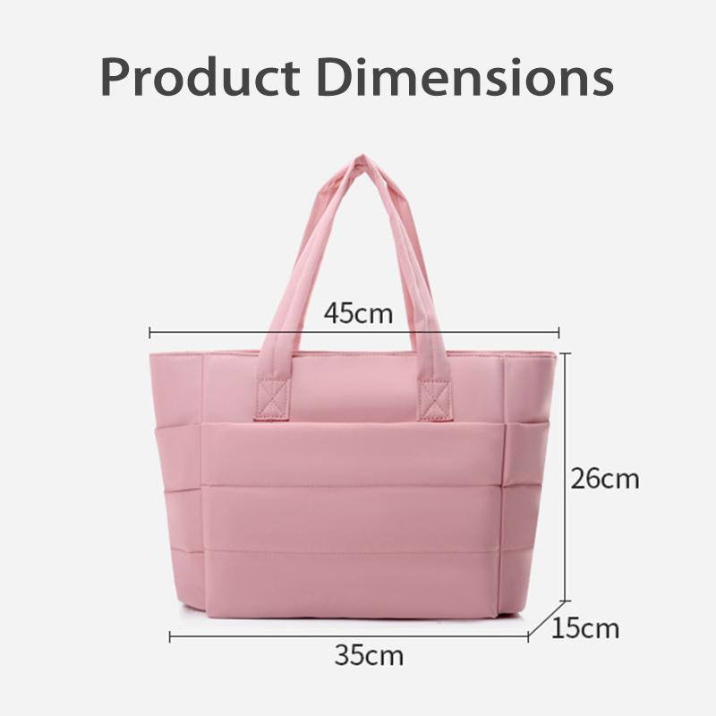 BIGWIG 20L Fluffy Tote Bag, Women's Quilted Laptop Shoulder Handbag, Lightweight Handbag with Multiple Compartments for Travel and Work Organization, Zipper Closure, large capacity zipper shoulder bag