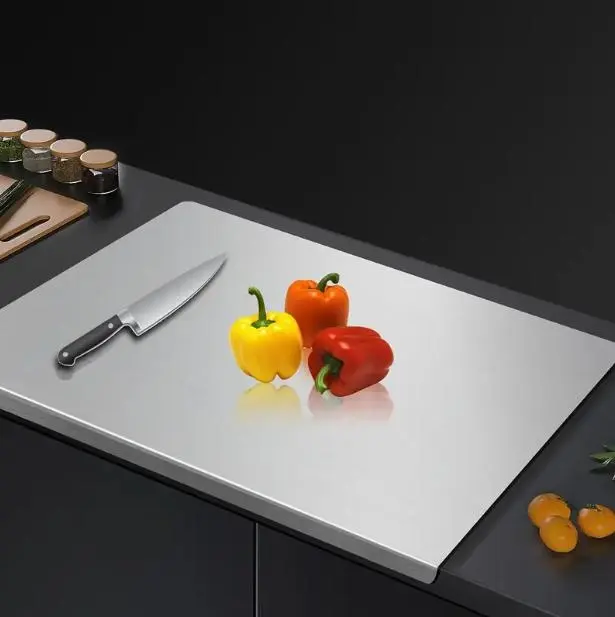 Stainless Steel Solid Rectangle Chopping Board - Modern Kitchen Cutting Prep Essential, Non-slip, Durable, Hygienic, Easy Clean, Ensures Stability, Elegant Addition for Home Use
