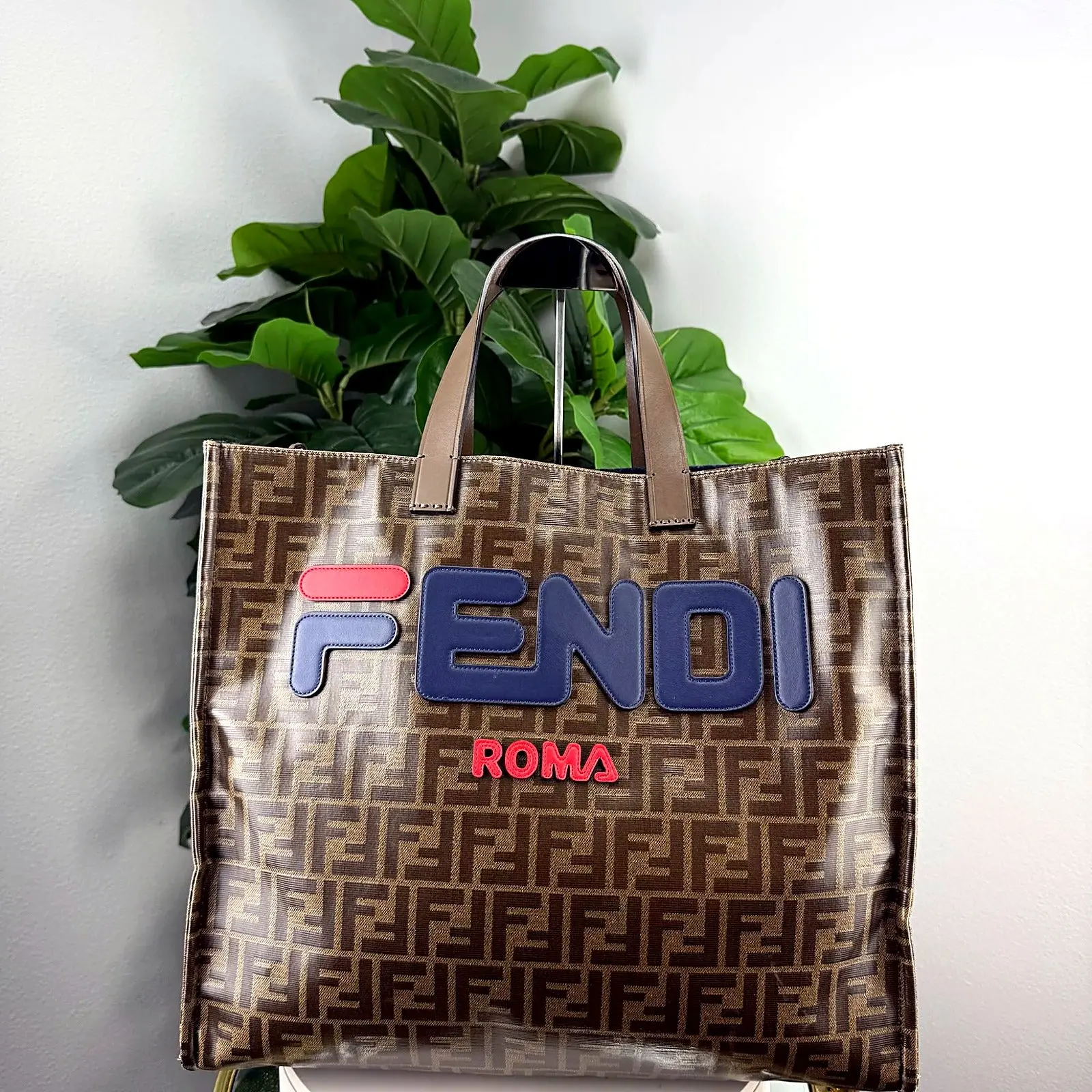 Pre-owned Canvas Tote bags Authentic Fendi x FILA FENDI ROMA Zucca Jacquard Tote Bag