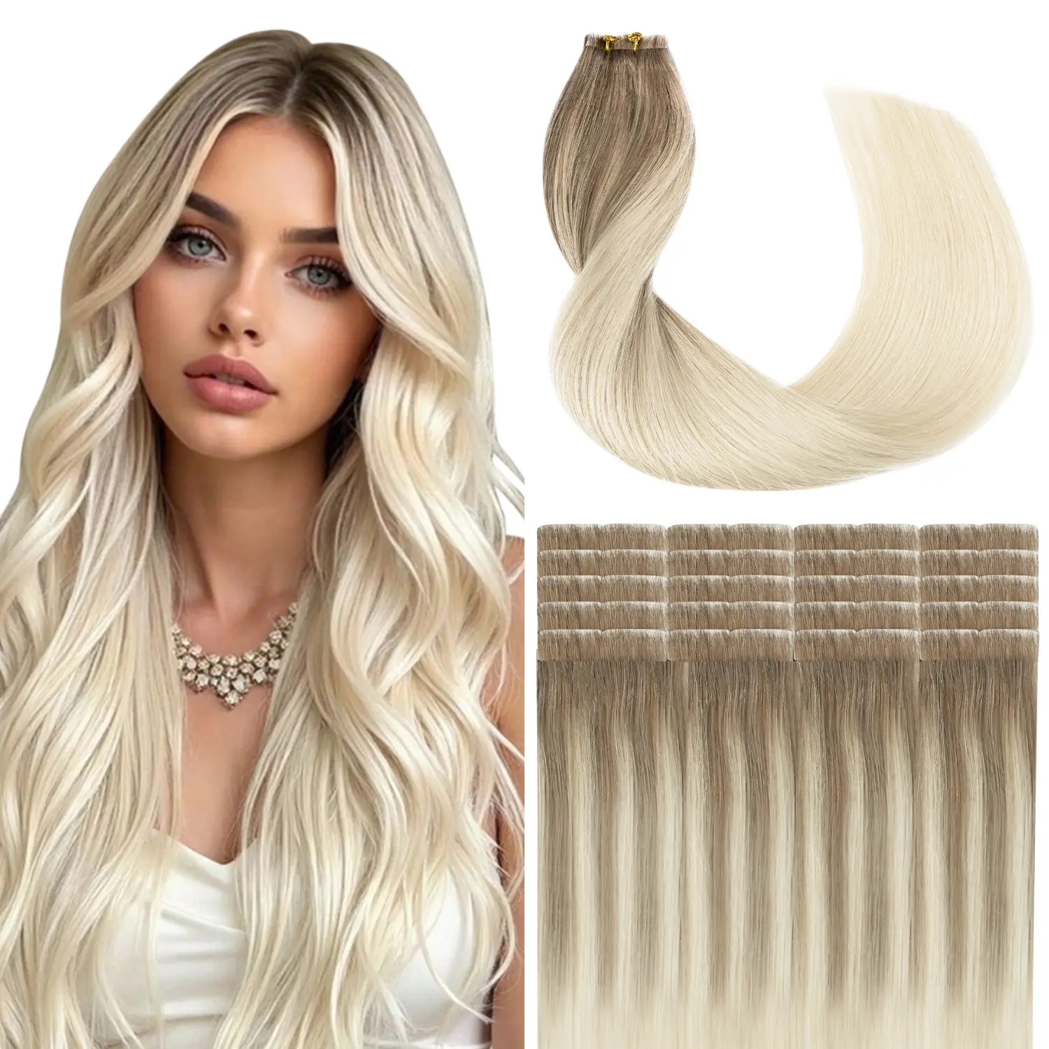 SURNEL Invisible Tape in Hair Extensions Human Hair Extensions Injection Tape in Hair Extensions Real Human Hair Seamless Tape in Extensions 20pcs