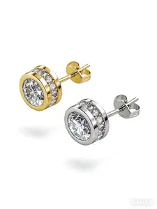 ORELLE 14K White Gold Plated Sterling Silver Stud Earrings Set,7mm 14 Simulated Diamond Crystals,Hypoallergenic Lead & Nickel Free,Nature-inspired Trendy Fashion Jewelry