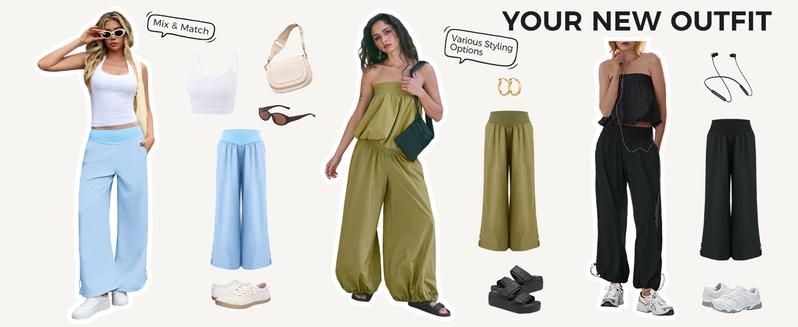 Fisoew Womens Wide Leg Pants Casual High Waist Baggy Track Pants Loose Fit Drawstring Cuffs Lounge Pant with Pockets