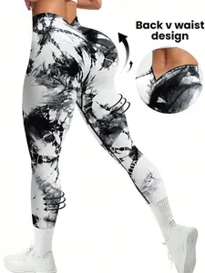 Core Rhythm Fashionable Tie-Dye Navy Blue Sports Leggings Yoga Women Pants