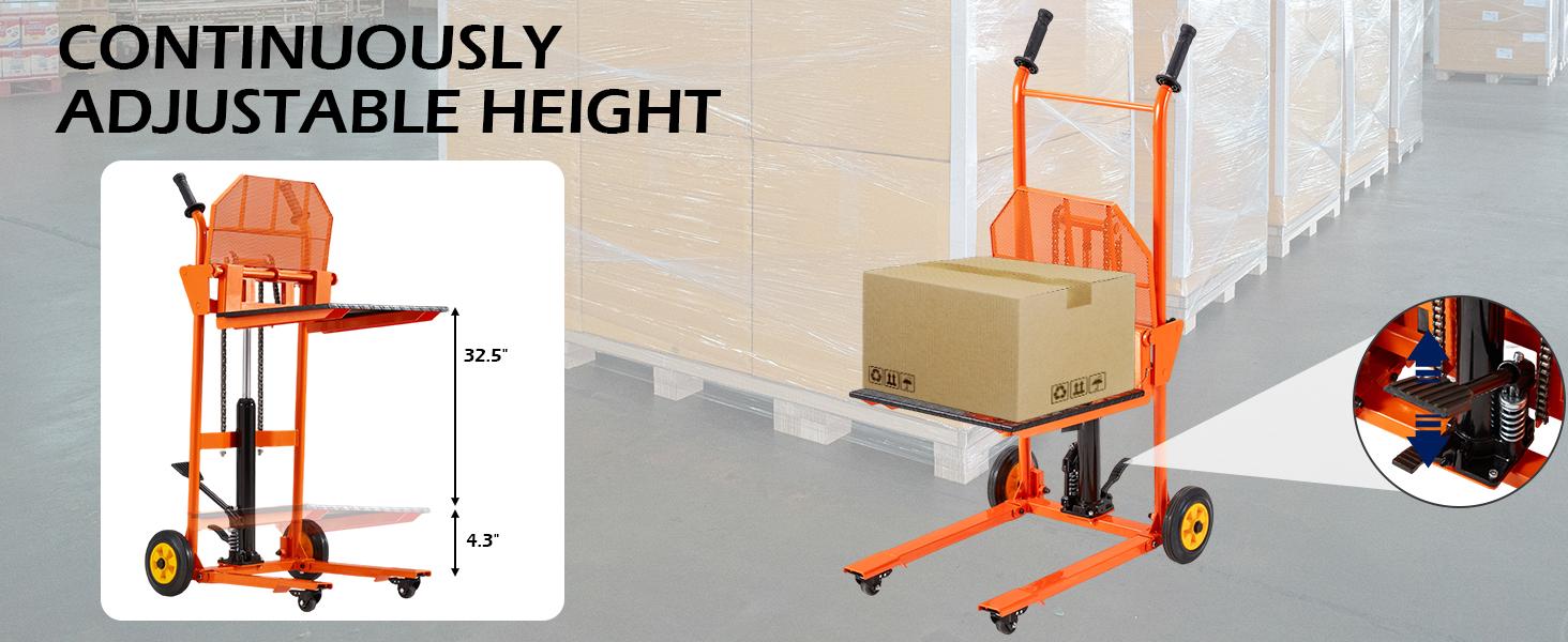 AECOJOY Heavy Duty Hydraulic Lift Winch Stacker 500 Lbs Capacity 32" Max Lift Height Pallet Truck Jack with Lockable Swivel Casters for Warehouse Workshop Garage Use Stacking