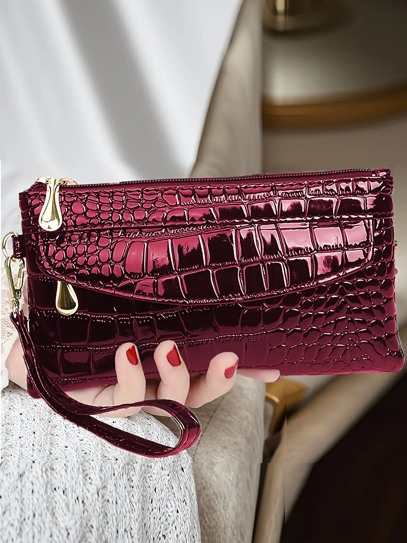 High-Quality Women's Crocodile Pattern PU Leather Wallet, 4-Zipper Design, Multi-Pocket, Casual Style, All Seasons Use, Casual Trendy Wallet, Zipper Pouch Wallet, Wallets Women