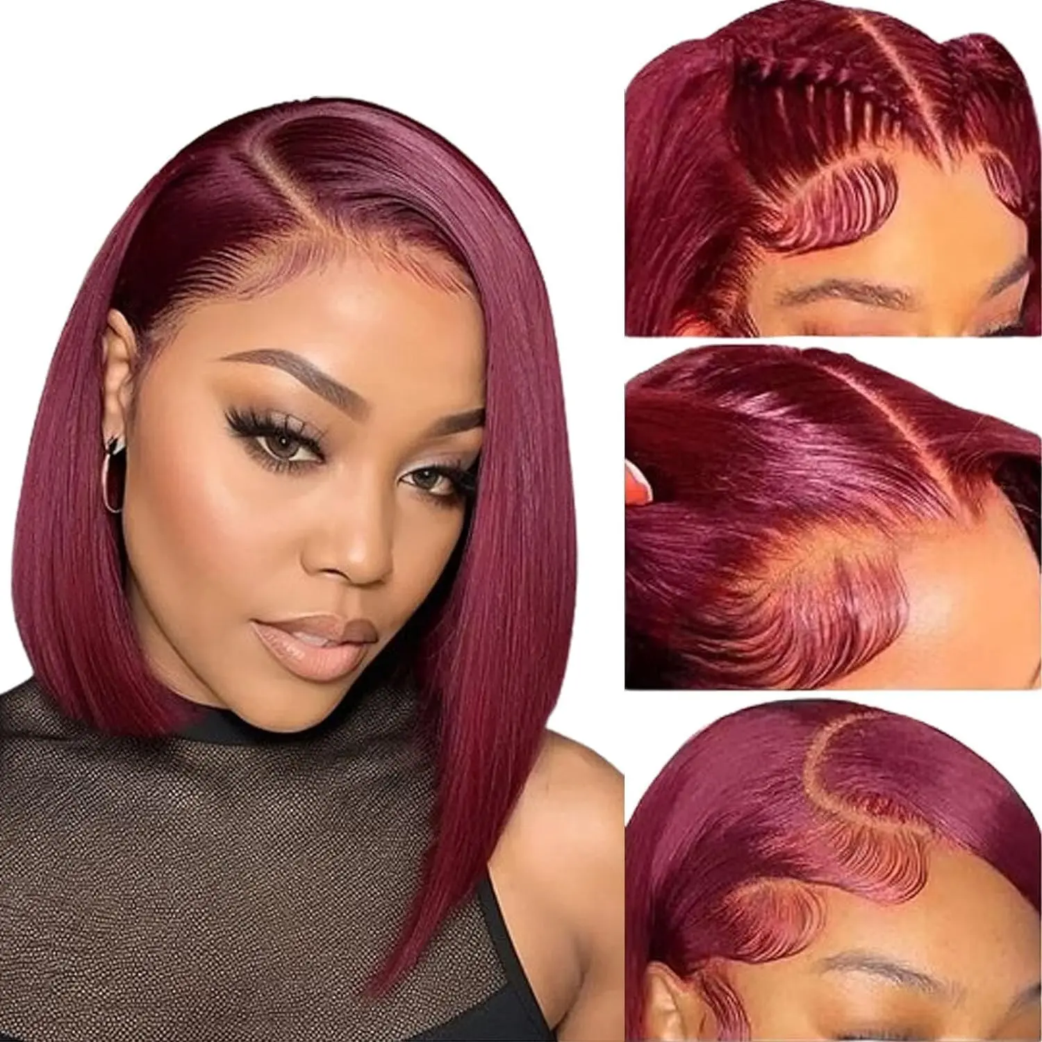 Glueless Lace Front Wig Synthetic Hair Colored 13x4 Lace Frontal Wigs Bob Wigs for Women 200% Density Pre Plucked Natural Hairline Wig