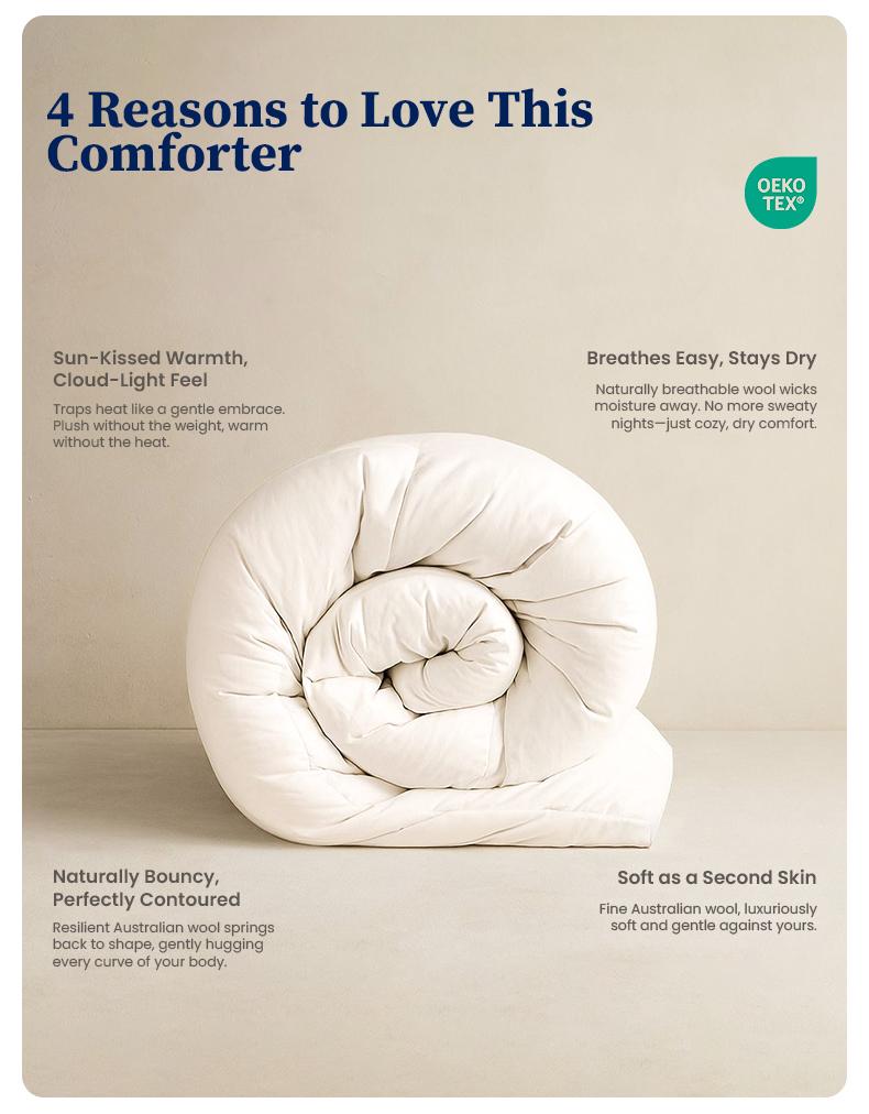 APSMILE Climaloft Hybrid Wool Comforter 100% Organic Cotton, Hypoallergenic Comforter Insert with Tabs, Temperature Regulating All-Season Bedding