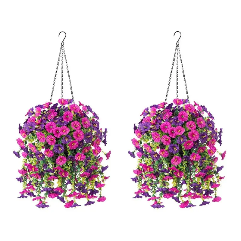 Realistic Hanging Morning Glory Basket, Outdoor Garden Decor, PVC Material, UV-Resistant Flowering Flowers, Ideal for Porch, Balcony, Garden Decoration