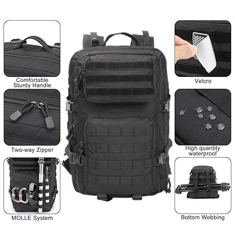 PIONERO Tactical Backpack Military ETC 40L Large Capacity Molle Webbing Design 3 Day Assault Pack with USA Flag Patch Waterproof High-Density Fabric Organized Daypack