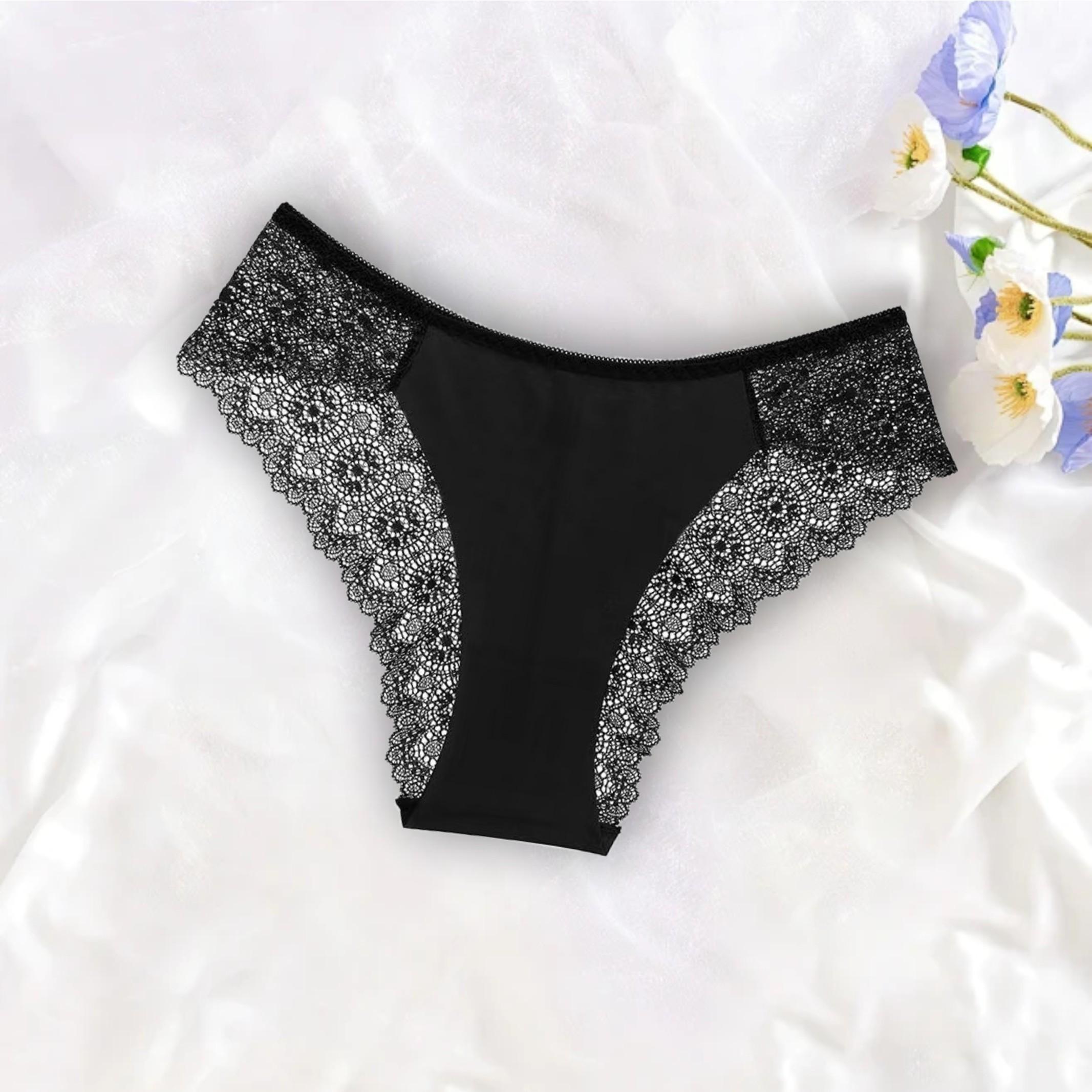 SeamlessLace Women's 6 PCS Contrast Lace Panty Set Assorted Colors Basic Minimalist Cotton Bikini Briefs Comfortable Everyday Lingerie Elegance Pieces Suit Style Elegant Underwear Thongs Period Underwear Womenswear Chic Cute