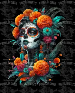 Teal Feathered Catrina DTF Transfer