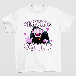 Sesame Street character Serving Count von Count shirt