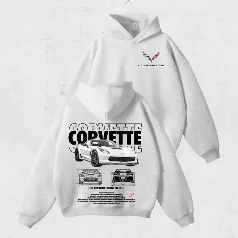 Men's Retro American Sports Car Graphic Hoodie, Soft Heavy Cotton Pullover Sweatshirt, Stretch Ribbed Long‑Sleeve Streetwear Hoodie for Casual Party Halloween
