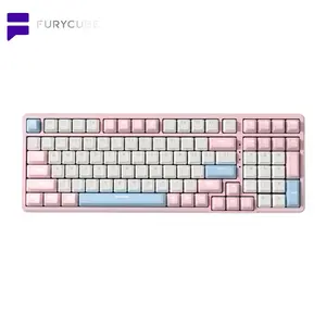 FURYCUBE K99 Pro Wireless Creamy Mechanical Keyboard  Bluetooth / 2.4G 3 Modes Side Engraved Gaming Keyboard For Laptop Computer 99 Keys RGB PBT Keycaps 3/5 Pin Hot-swappable,Cream Sound,Keyboard Designed for Career Women