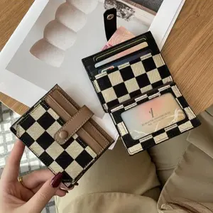 Lightweight, delicate, minimalist plaid canvas driver’s license card holder/women’s wallet