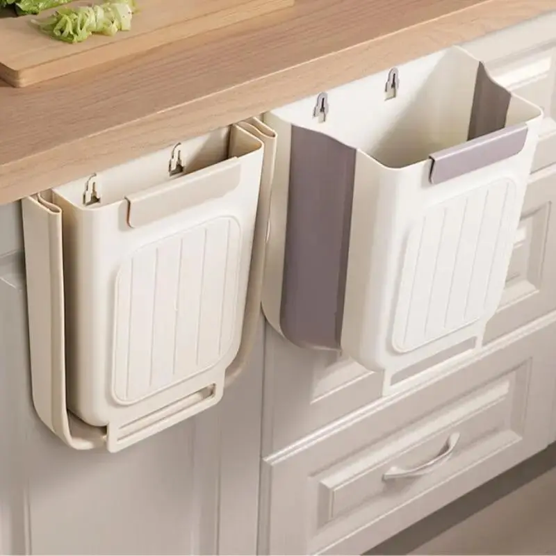Foldable Over‑Cabinet‑Door Trash Can, Hanging Garbage Bin, Space‑Saving Waste Bucket, Kitchen Cabinet Door Storage Organizer, Practical Kitchen Organization Accessory (Gray)