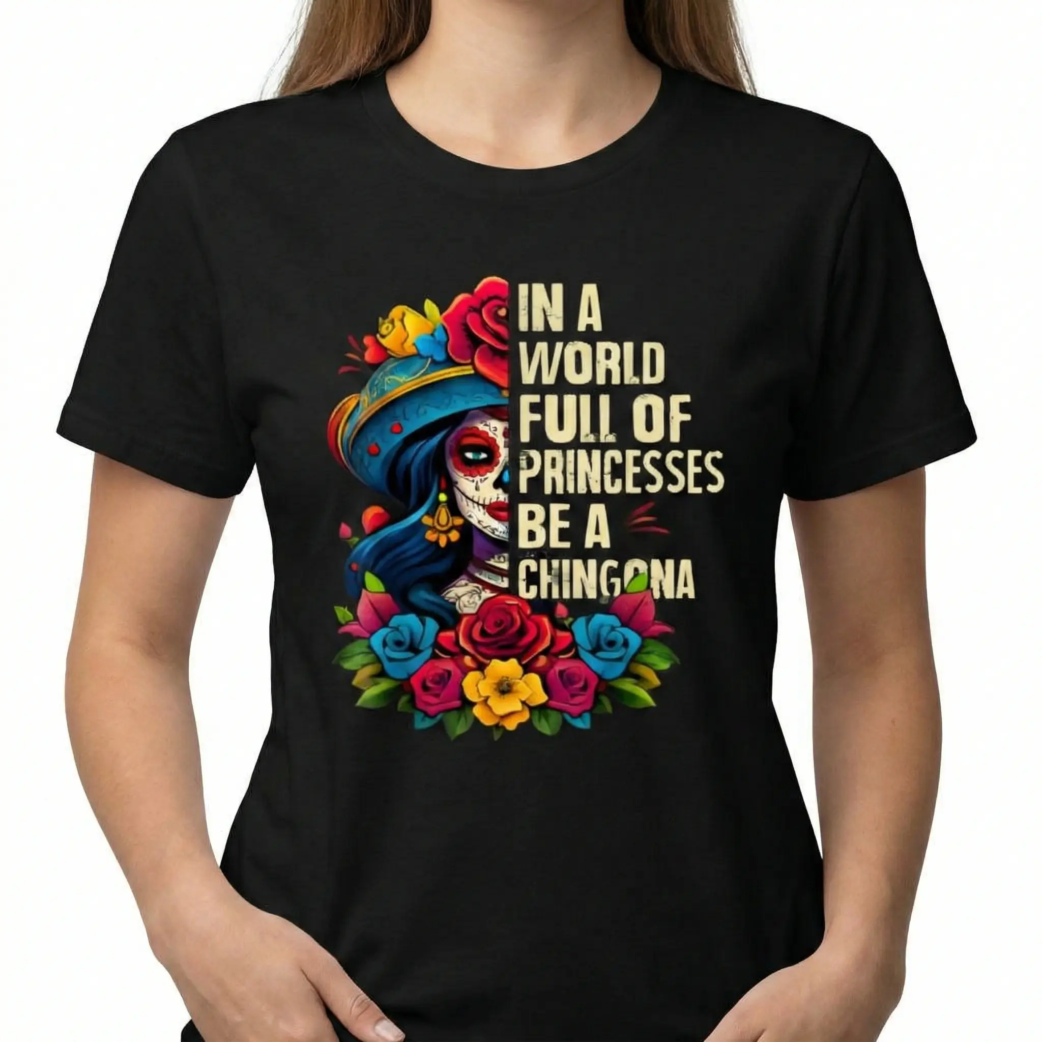 Cotton Unisex Princesses Women De Los Muertos La Catrina Day Of The Dead T-Shirt Soft Comfortable Breathable Classic Crew Neck Short Sleeves