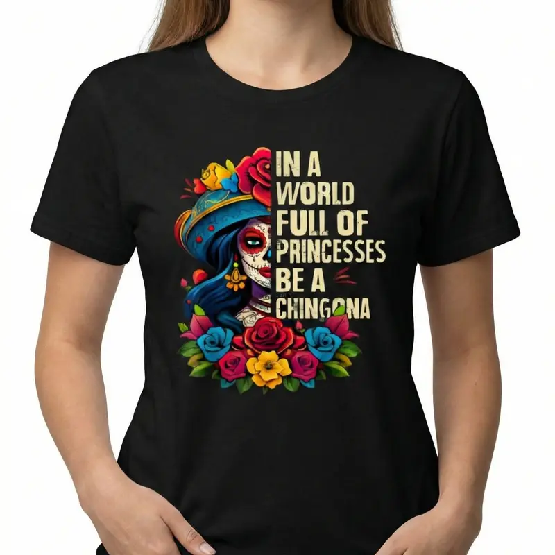 Women's Cotton Oversized Crew Neck Short-Sleeve Graphic T-Shirt - Unisex Day Of The Dead La Catrina Unique Artwork, Soft Breathable Fabric, Comfortable Fit, Casual Vintage Essential New Year Gift