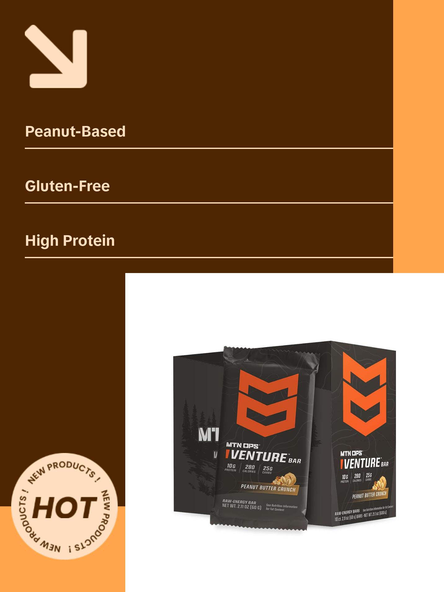 MTN OPS VENTURE BAR Snack Bar Fuel for Adventures Nutrients & Peanut-Based Raw Energy