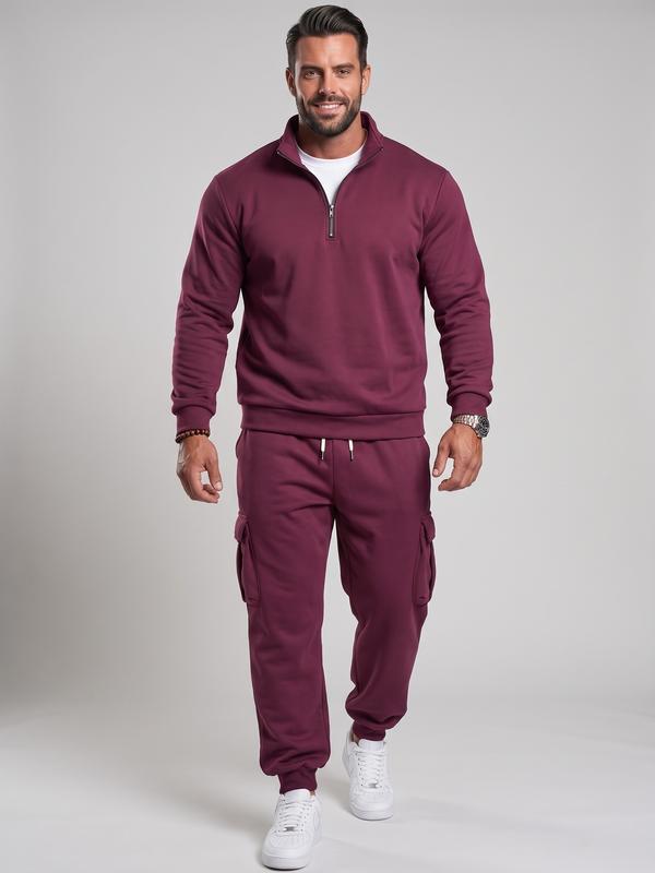 KZZ Menswear Men's 2-Piece Stylish US-Style Classic Plain Longsleeve Set - Thick Fabric, Warm Fleece Lining, Office-Ready, Casual Zipper Front Black Pants