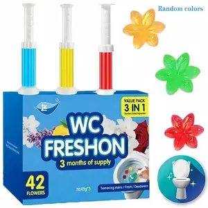 Toilet Bowl Cleaner Gel Stamps 3+1 Set Floral Scent Deodorizer Bathroom Air Freshener Flower Wand Kit Long Lasting Fragrance Gel 14 Stamps for Cleaning toiletcleaning bathroomscent toiletfresh