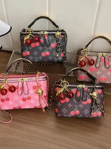 Trendy Cherry Printed Handbag, Fashionable Purse Handbag, Versatile Casual Shoulder Box Bag, Unique Daily Style Accessory, All Season Use