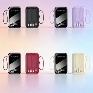 10,000 mAh 20 W Fast Charging Portable High-Capacity Power Bank with Apple Lightning Type-C USB Data Cable Intelligent Digital Display Flashlight Stable Lithium Battery Pack for Outdoor Emergency