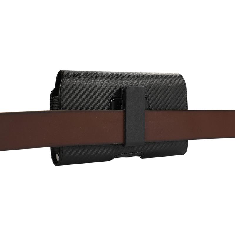 Cell Phone PU Leather Holster Carbon Fiber Texture 360°Rotating Belt Clip Magnet Pouch Man Waist Bag Carrying Perfect For Outdoor Daily Use