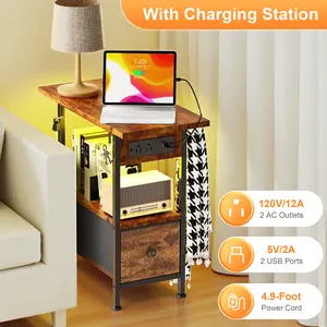 Side Table with Drawer and Charging Station, End Table with Shelf, Nightstand for Bedroom or Living Room (23.6" x 11.8" x 24")