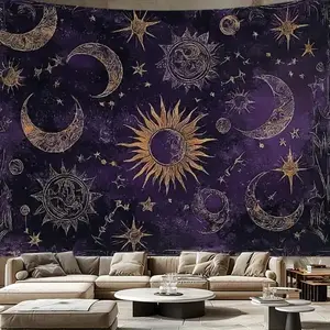 Starry Sky Sun Moon Dreamy Scroll Print Tapestry Vintage Art for Bedroom Office Party Dormitory Multiple Sizes Ideal Gift wall mural