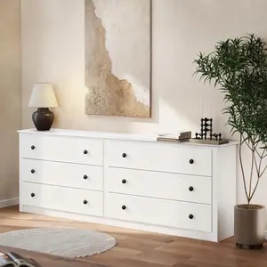 59 Inch Dresser with 6 Drawers, Wooden TV Stand Storage Cabinet, Vintage Chest for Bedroom Living Room Small Space Organizer