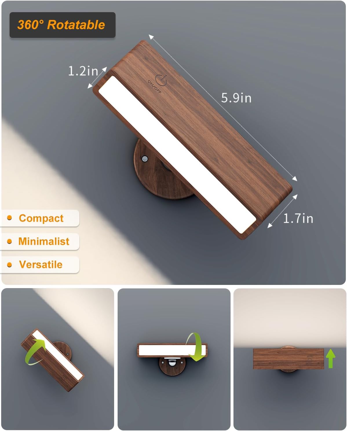 LED Wall Sconce Wireless Kitchen Lighting USB Rechargeable 360° Adjustable Angle Wall Light Remote Control Reading Lamp For Bedroom Closet Hallway Cabinet Display Shop Light Modern Rustic Lamps