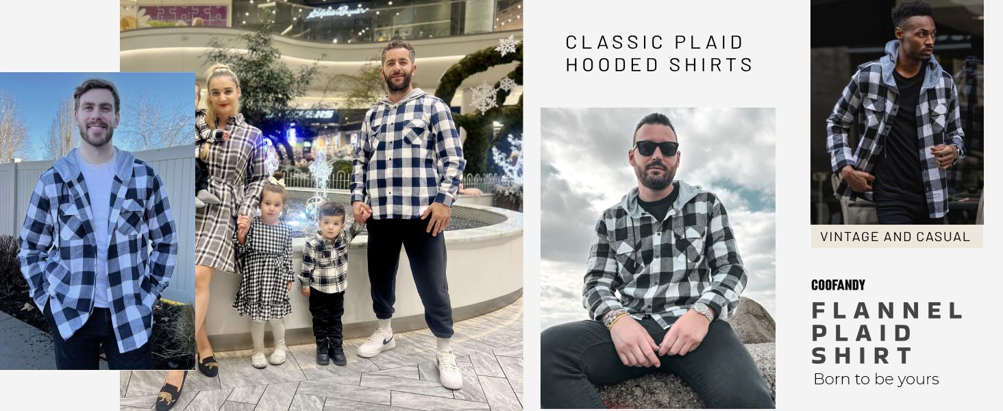 COOFANDY Men's Plaid Hoodie Flannel Shirt Jacket Long Sleeve Casual Fashion Button Shirts